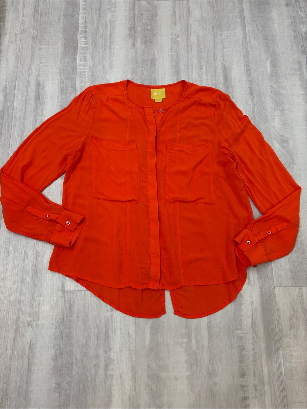 Maeve Vibrant Orange Long-Sleeve Button-Down Shirt Crossover Slit in Back